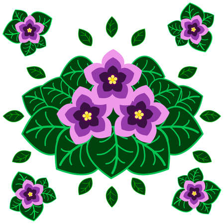 Garden flowers vector illustration - floral composition with flowers and leaves in flat design styleのイラスト素材