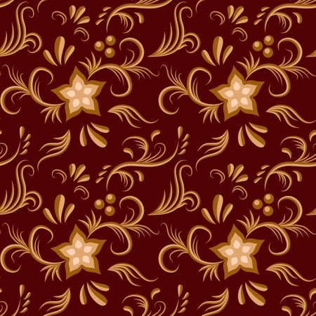 Ornate floral seamless pattern with golden elements on black background in victorian style. Vector illustrationのイラスト素材
