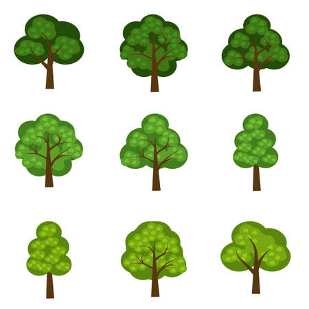 Set of seasoned trees. Flat cartoon style, isolated objects to use as elements in landscape scene. Vector illustrationのイラスト素材