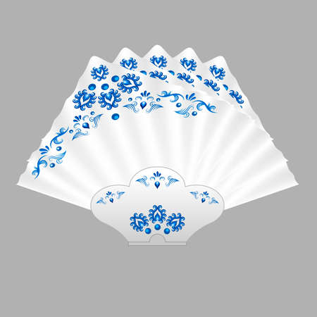 Napkins folded for table setting. White napkins decorated  in traditional Russian style Gzhel with blue floral vintage pattern. Isolated object, vector illustrationのイラスト素材