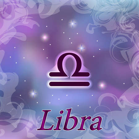 Libra Zodiac sign on watercolor cosmic celestial background. Cosmos. stars and zodiacal sign. Astrology and horoscope design element. Vector illustrationのイラスト素材