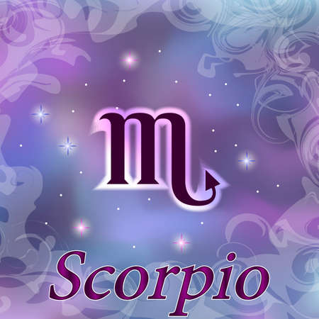 Scorpio Zodiac sign on watercolor cosmic celestial background. Cosmos. stars and zodiacal sign. Astrology and horoscope design element. Vector illustrationのイラスト素材