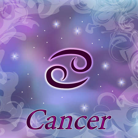 Cancer Zodiac sign on watercolor cosmic celestial background. Cosmos. stars and zodiacal sign. Astrology and horoscope design element. Vector illustrationのイラスト素材