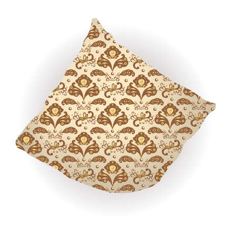 Throw pillow isolated for home interior design. Decorated with traditional floral ornament in oriental style.のイラスト素材