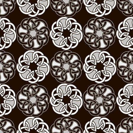 Seamless geometric pattern based on traditional ornament elements with Celtic knots. Black and white color. Vector illustrationのイラスト素材