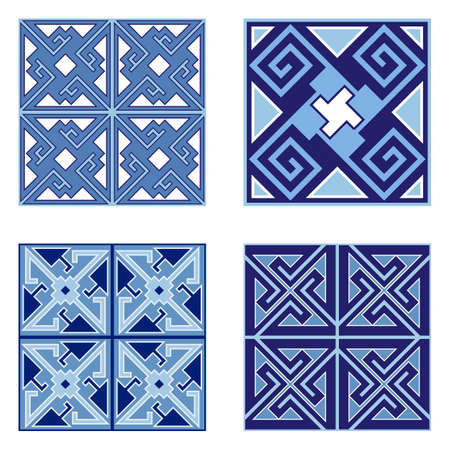 Set of ceramic tile patterns. Geometric ornament, seamless patterns, use for floor or wall finishes in home interior design. Vector illustrationのイラスト素材