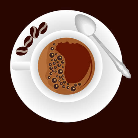 Coffee set. Espresso coffee cup, plate and spoon, coffee beans. Vector illustrationのイラスト素材