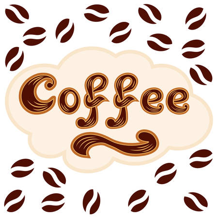 Coffee icon - lettering and coffee beans pattern. For cafeteria or coffee menu logo. Vector illustrationのイラスト素材