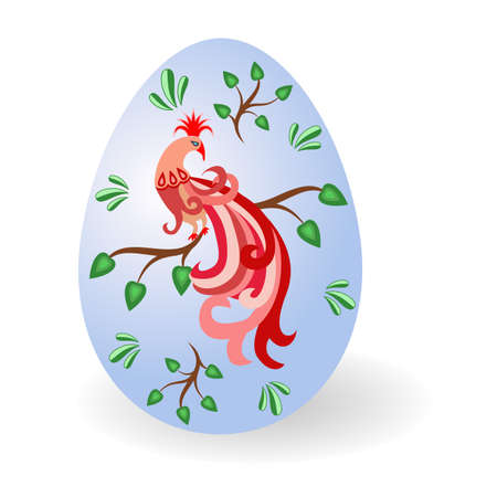 Decorative Easter egg. Ornate with a beautiful pattern with exotic colorful peacocks. Isolated Paschal egg, traditional gift for Happy Easter holiday. Vector illustrationのイラスト素材