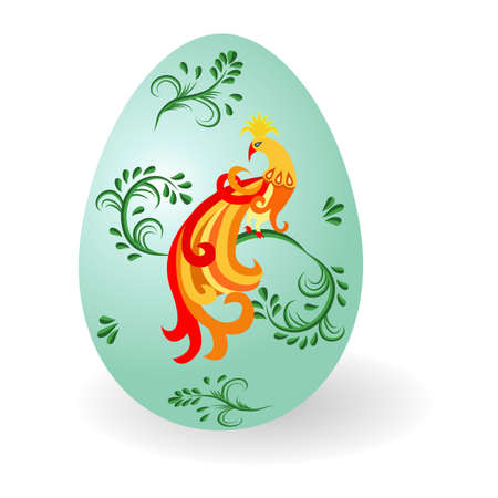 Decorative Easter egg. Ornate with a beautiful pattern with exotic colorful peacocks. Isolated Paschal egg, traditional gift for Happy Easter holiday. Vector illustrationのイラスト素材