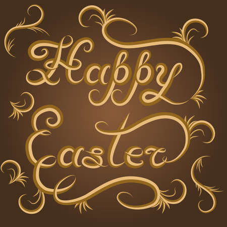 Happy Easter lettering ornate with vintage d?cor. Handwritten calligraphic quote. For greeting card, poster, postcard, template, invitation. Vector lettering illustrationのイラスト素材