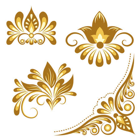 Vector set of vintage design elements for decoration. Golden swirl, floral ornament for ornate templates, Isolated elements. Vector illustrationのイラスト素材