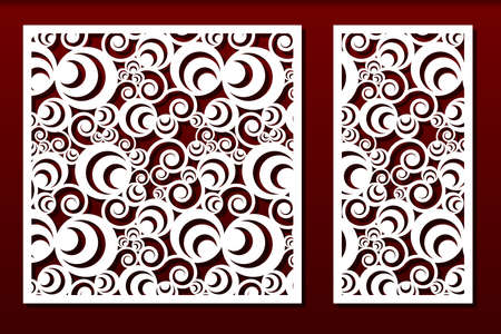 Laser cut panels. Stencil for fretwork, wood or metal decorative cutout, paper art templates. Useful for interior decoration, cards, engraving or carving. Abstract  background design, geometric pattern, vector set.のイラスト素材