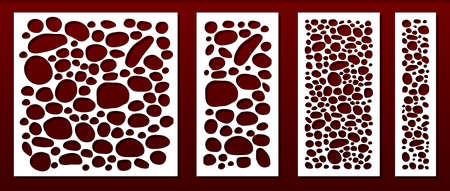 Laser cut pamels template, abstract geometric pattern. Metal decorative cutout, wood carving, fretwork stencil, paper art.  For interior design, card background decoration, engraving. Vector setのイラスト素材