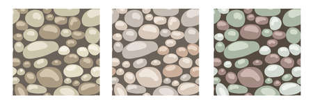 Stone texture, vector set of seamless patterns. Rocks, stones, cobble, gravel, shingle  for background or pavement decor.のイラスト素材