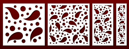 Laser cut panel decor template, abstract geometric pattern. Metal cutting, wood carving stenciil, paper art, fretwork. Useful for interior design, card background decoration. Vector set.のイラスト素材