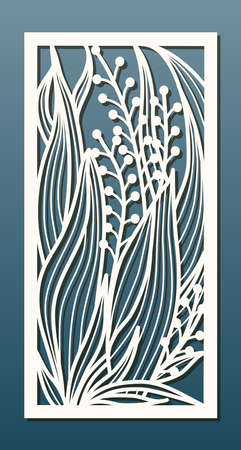 Laser cut panel template, anstract floral pattern. Stencil for wood or metal cutting, carving, paper art, fretwork. Card background decoration, interior design. Vector illustrationのイラスト素材