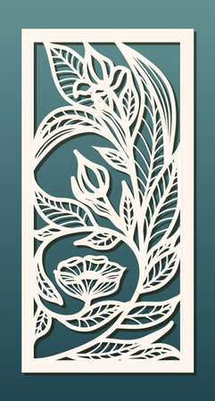Laser cut panel template, anstract floral pattern. Stencil for wood or metal cutting, carving, paper art, fretwork. Card background decoration, interior design. Vector illustrationのイラスト素材