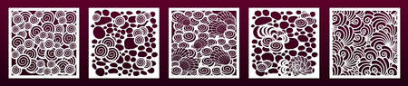 Laser cut pamels template, vector set. Abstract underwater design with seashells. Stencils, die for metal cutting, paper art, fretwork, wood carving,For card decoration, interior design elements.のイラスト素材