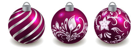 Christmas balls isolated. Set of decorative toys for New Year celebration and Christmas Tree decor. Vector illustrationのイラスト素材