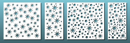 Laser cut panels. Set of templates with geometric pattern. For metal cutting stencil, paper art, wood carving, panel decor, card background design. Vector illustrationのイラスト素材