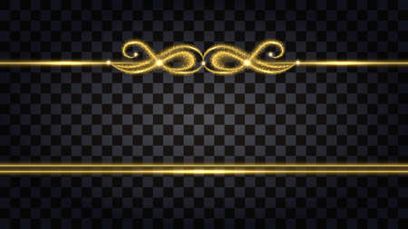 Gold borders with glowing glitter effect. Design element isolated on transparent background with light shine for template decoration. Vector illustrationのイラスト素材