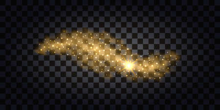 Abstract gold smoke. Golden glitter wave with shiny particles and light flash. Isolated on transparent background. Vector illustrationのイラスト素材