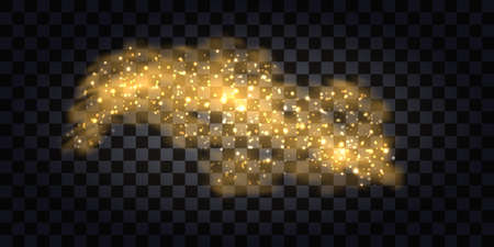 Abstract gold smoke. Golden glitter wave with shiny particles and light flash. Isolated on transparent background. Vector illustrationのイラスト素材