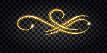Gold glitter flourish. Design element isolated sith golden glow effect, sparkles and neon shine. Vector illustrationのイラスト素材