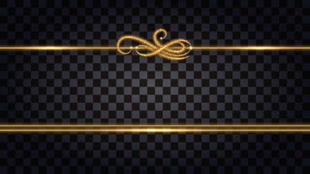 Gold borders with glowing glitter effect. Design element isolated on transparent background with light shine for template decoration. Vector illustrationのイラスト素材