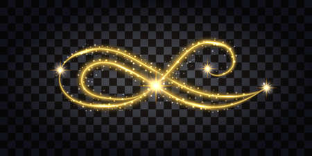 Gold glitter flourish. Design element isolated sith golden glow effect, sparkles and neon shine. Vector illustrationのイラスト素材