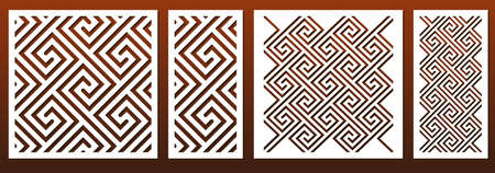 Laser cut template set, abstract geometric pattern in celtic traditional style. Panel decor, metal cutting, wood carving, paper art, fretwork stencil design. Vector illustrationのイラスト素材