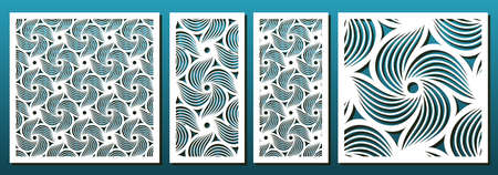 Laser cut template set, abstract geometric pattern. Panel decor, metal cutting, wood carving, paper art, fretwork stencil design. Vector illustrationのイラスト素材