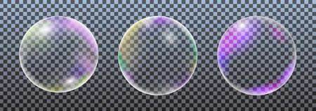 Realistic soap bubbles, set of design elements isolated on transparent background. Vector illustrationのイラスト素材