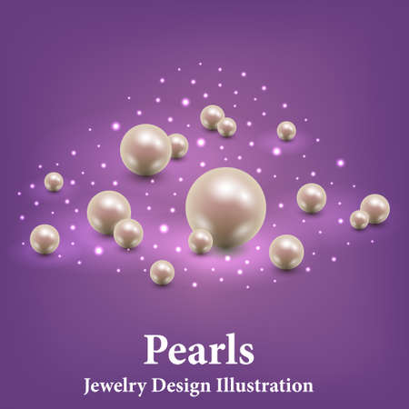 Luxury background with pearls,  light glowing effect and shiny glittering sparkles. Jewelry design for cover or banner. Vector illustrationのイラスト素材