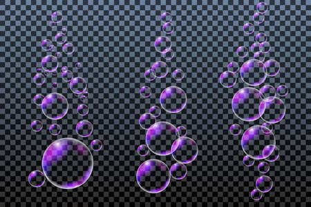 Compositions of soap bubbles, set of design elements isolated on transparent background. Vector illustration, realistic bubblesのイラスト素材