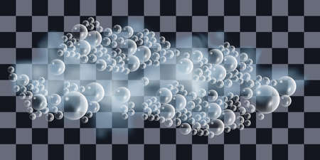 Soap foam with bubbles, blue water foam isolated on transparent background. Vector illustrationのイラスト素材
