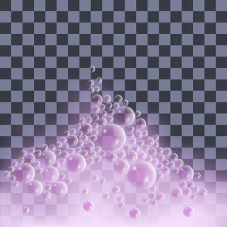 Soap foam with bubbles. Pink foam isolated on transparentr background. Vector illustrationのイラスト素材