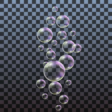 Set of soap bubbles isolated on transparent background. Realistic rainbow bubbles. Vector illustrationのイラスト素材
