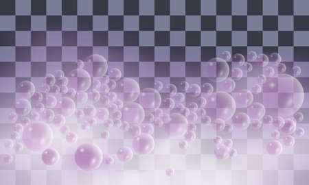 Soap foam with bubbles. Pink foam isolated on transparent background. Vector illustrationのイラスト素材