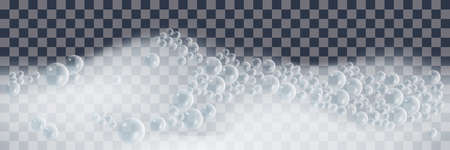 Soap foam with bubbles isolated on transparent background. Vector illustrationのイラスト素材