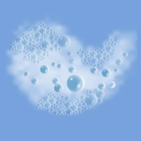 Soap foam with bubbles on blue water background. Vector illustrationのイラスト素材