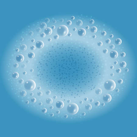 Soap foam with bubbles on blue water background. Vector illustrationのイラスト素材