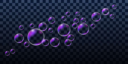 Realistic soap bubbles, set of design elements isolated on transparent background. Vector illustrationのイラスト素材