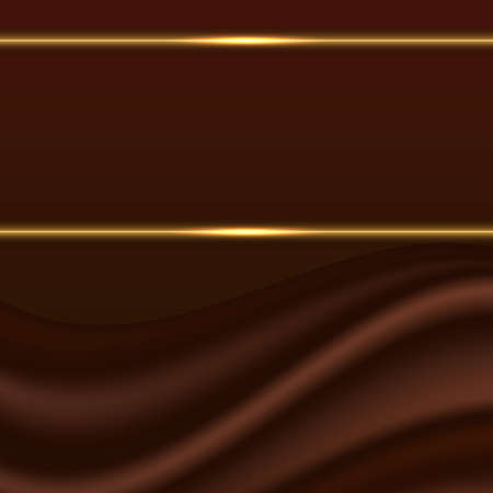 Abstract background. Chocolate wave silk texture and golden glowing lines on dark brown. Vector illustrationのイラスト素材