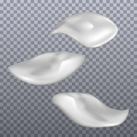 Set of cream smears. Realistic white cosmetic cream texture, skincare gel, foam or lotion. Isolated elements. Vector illustrationのイラスト素材