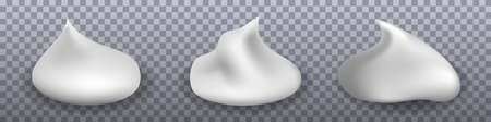 Set of cream smears. Realistic whitecream texture, cosmetic skincare foam or lotion or sweet cupcakes. Isolated elements. Vector illustrationのイラスト素材
