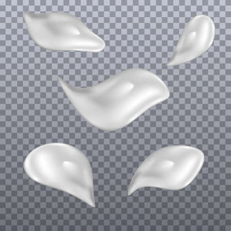 Set of cream smears. Realistic white cosmetic cream texture, skincare gel, foam or lotion. Isolated elements. Vector illustrationのイラスト素材