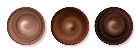 Chocolate swirl, set of isolated spiral splash. Cream flow wavy texture, chocolate foam. illustrationのイラスト素材