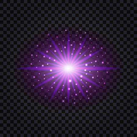 Purple glowing light flash effect with shiny sparkles. Vector illustrationのイラスト素材
